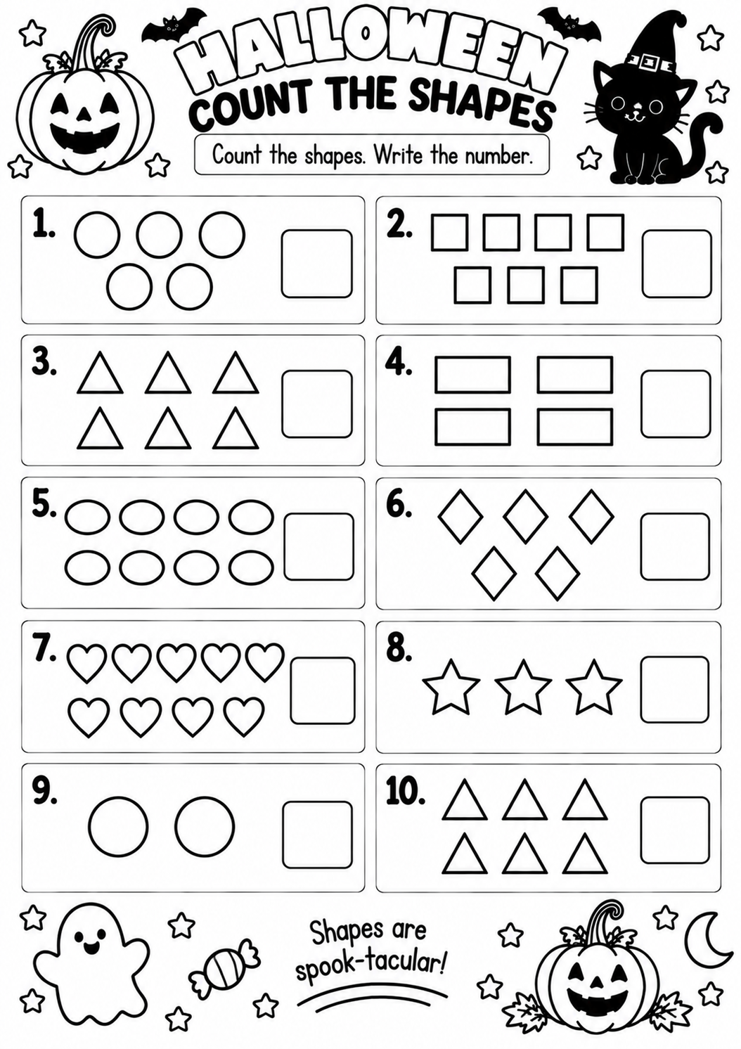 HALLOWEEN COUNT THE SHAPES for Pre-K, Kindergarten, 1st Grade