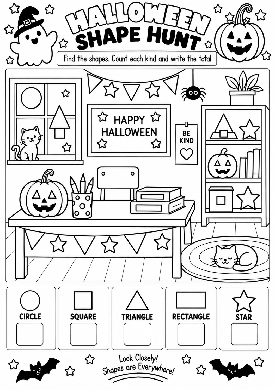 HALLOWEEN SHAPE HUNT for Pre-K, Kindergarten, 1st Grade