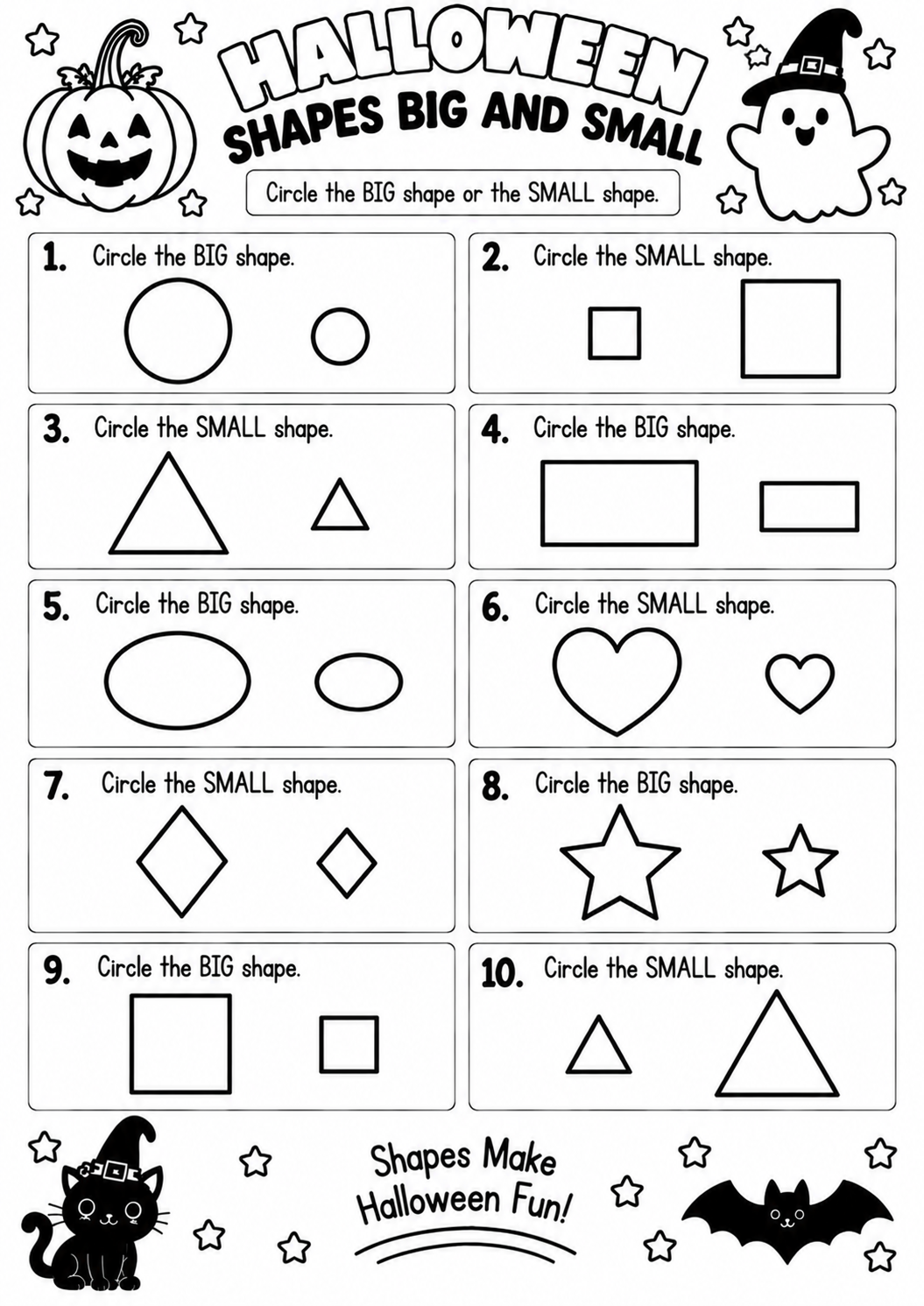 HALLOWEEN SHAPES BIG AND SMALL for Pre-K, Kindergarten, 1st Grade