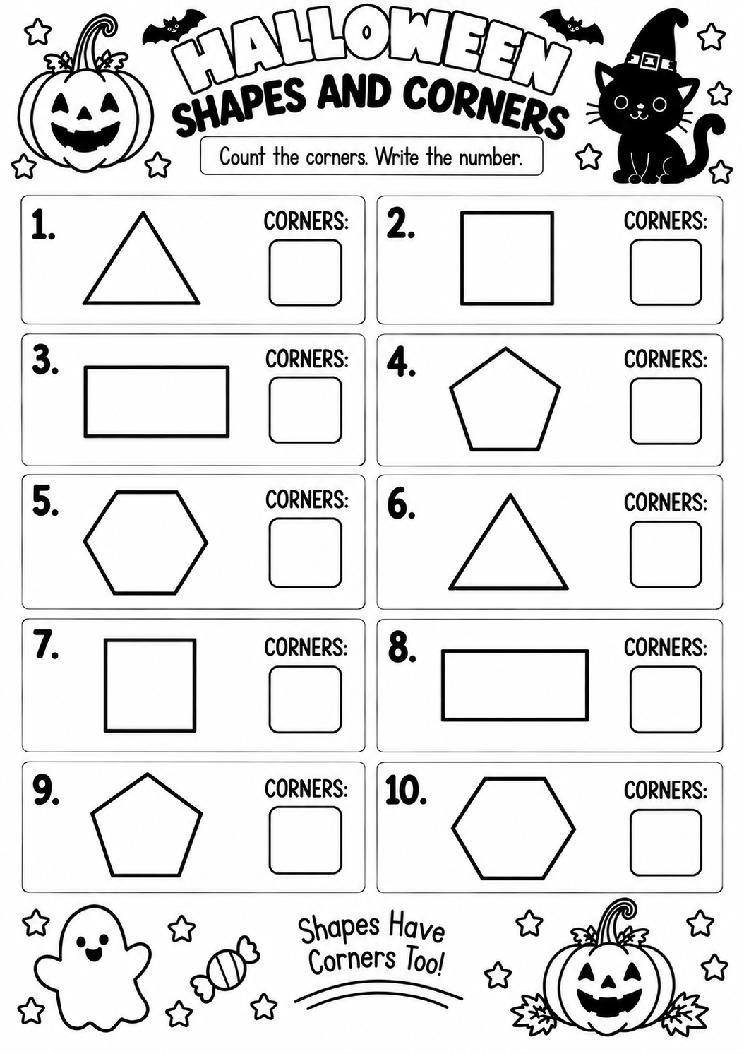 HALLOWEEN SHAPES AND CORNERS for Pre-K, Kindergarten, 1st Grade