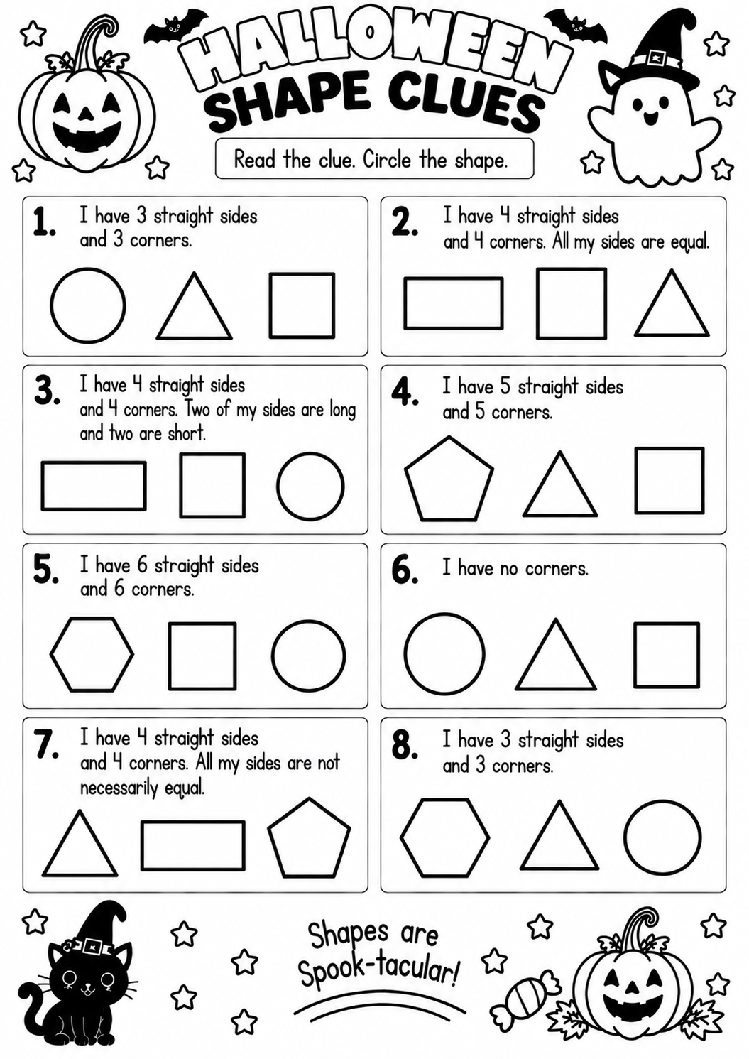 HALLOWEEN SHAPE CLUES for Pre-K, Kindergarten, 1st Grade