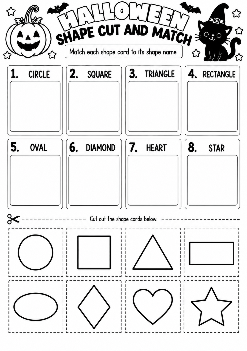 HALLOWEEN SHAPE CUT AND MATCH for Pre-K, Kindergarten, 1st Grade