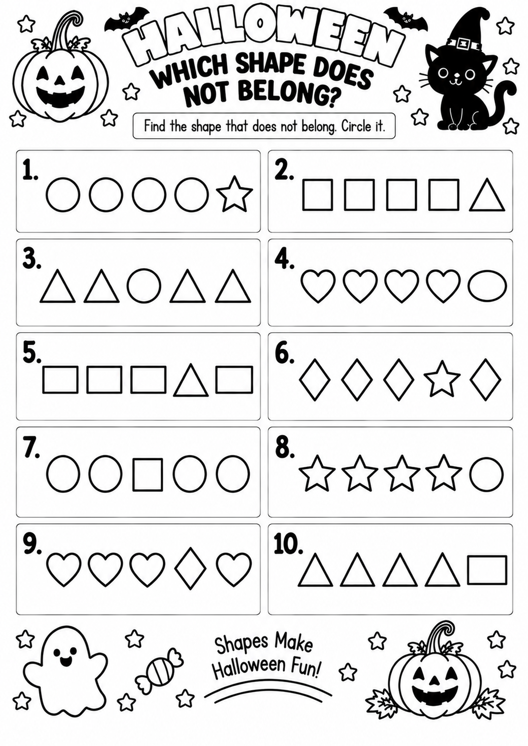 HALLOWEEN WHICH SHAPE DOES NOT BELONG for Pre-K, Kindergarten, 1st Grade