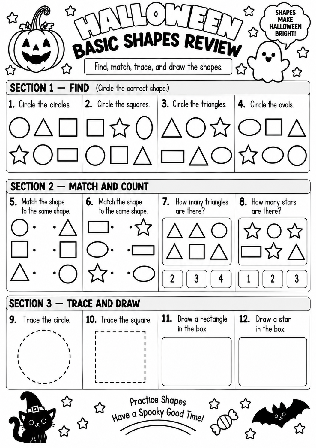 HALLOWEEN BASIC SHAPES REVIEW for Pre-K, Kindergarten, 1st Grade