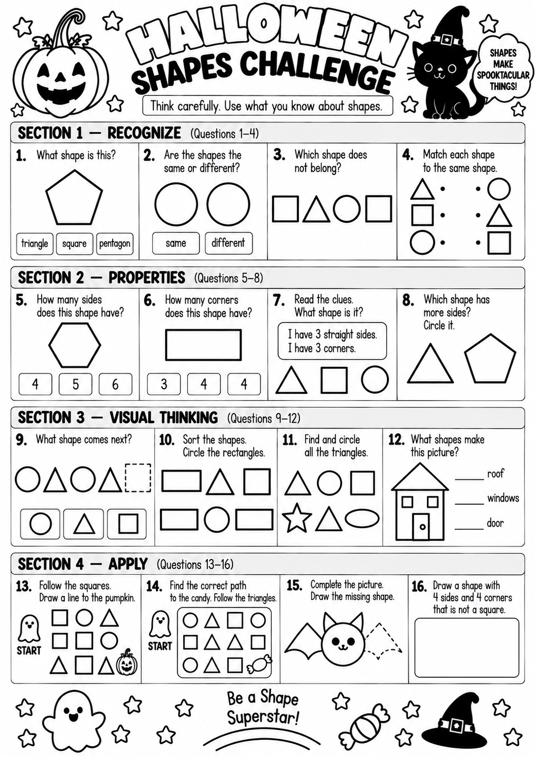 HALLOWEEN SHAPES CHALLENGE for Pre-K, Kindergarten, 1st Grade