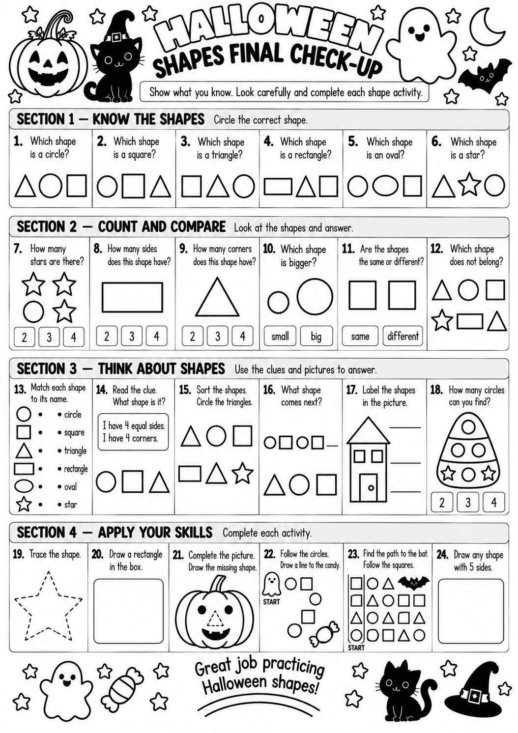 HALLOWEEN SHAPES FINAL CHECK-UP for Pre-K, Kindergarten, 1st Grade
