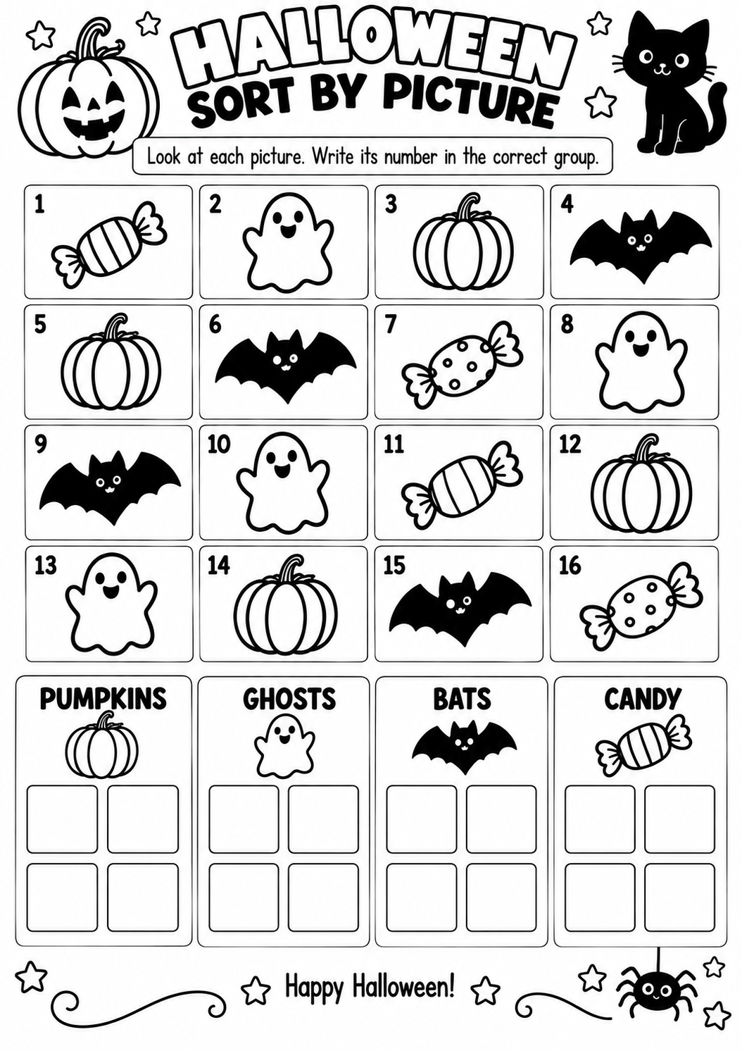 HALLOWEEN SORT BY PICTURE for Pre-K, Kindergarten, 1st Grade