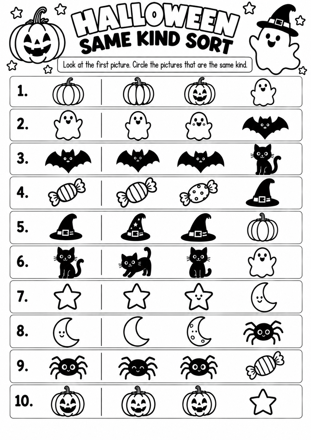 HALLOWEEN SAME KIND SORT for Pre-K, Kindergarten, 1st Grade