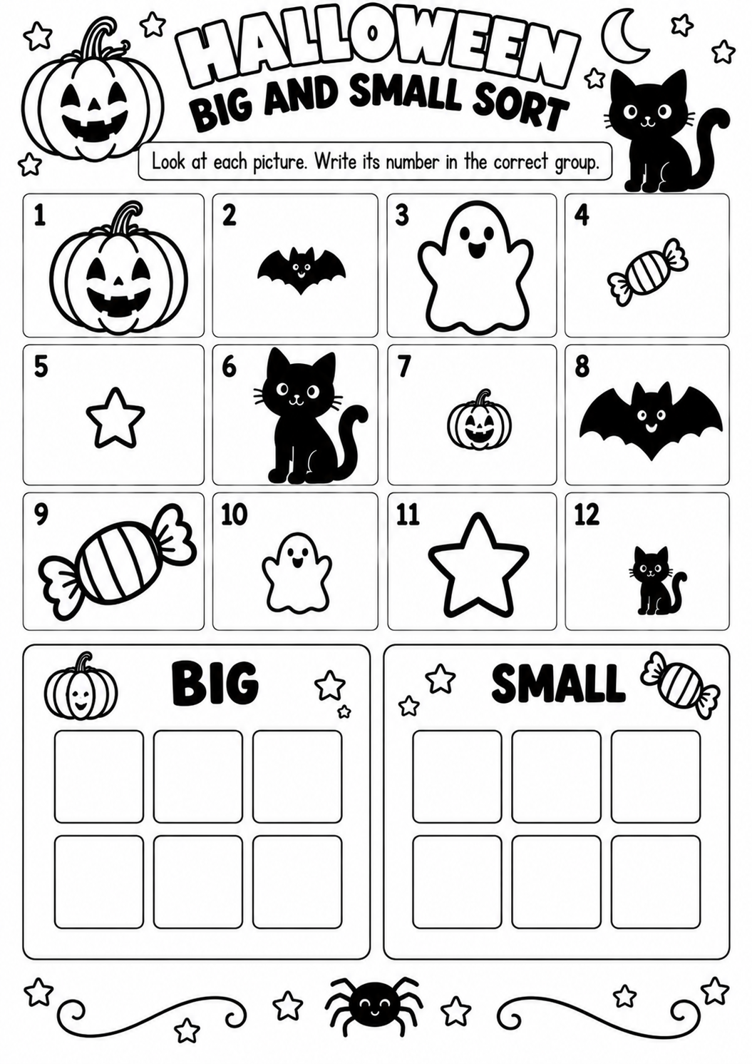 HALLOWEEN BIG AND SMALL SORT for Pre-K, Kindergarten, 1st Grade