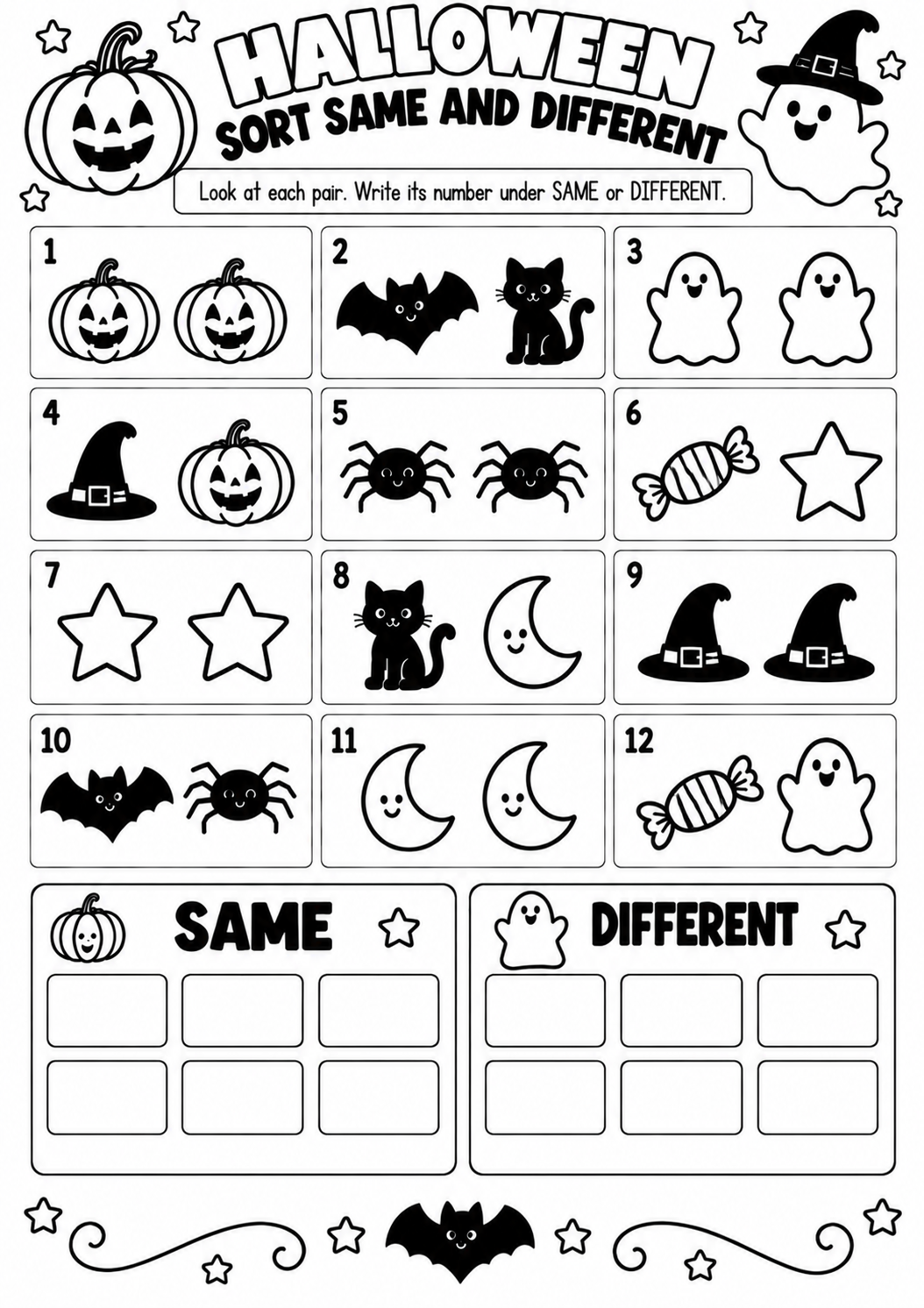 HALLOWEEN SORT SAME AND DIFFERENT for Pre-K, Kindergarten, 1st Grade