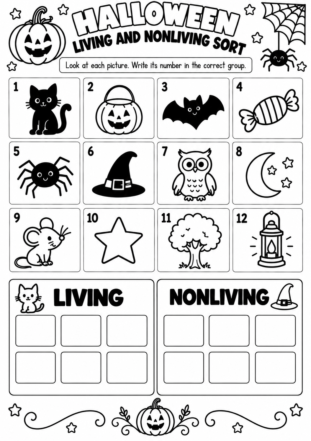 HALLOWEEN LIVING AND NONLIVING SORT for Pre-K, Kindergarten, 1st Grade