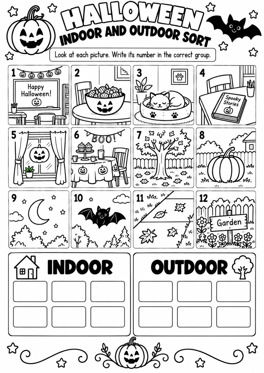 HALLOWEEN INDOOR AND OUTDOOR SORT for Pre-K, Kindergarten, 1st Grade