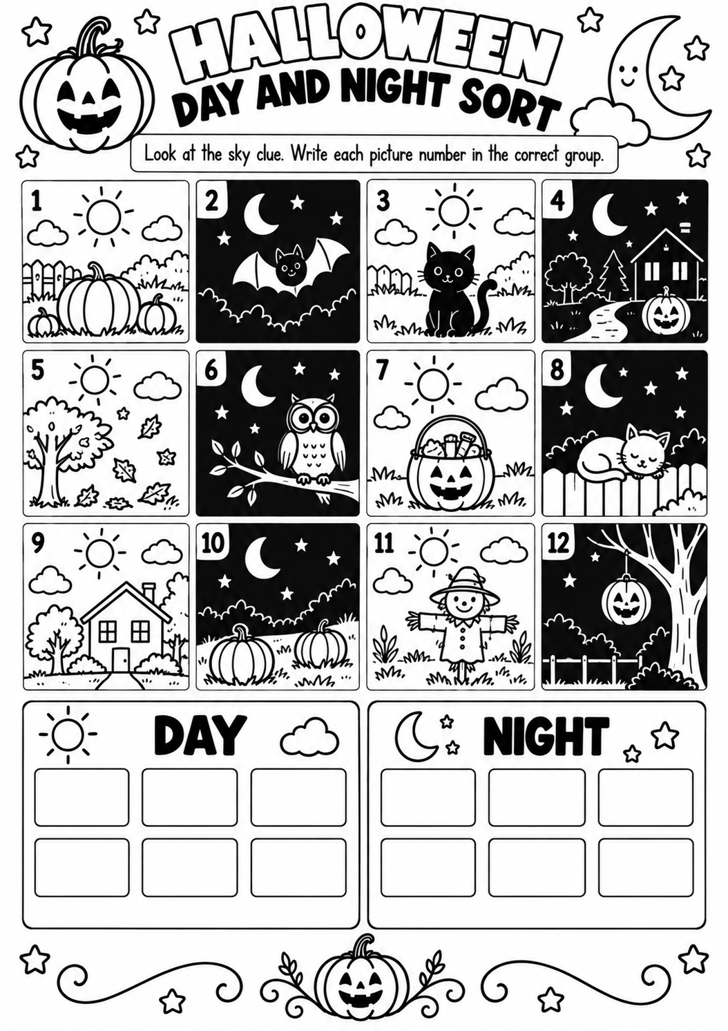 HALLOWEEN DAY AND NIGHT SORT for Pre-K, Kindergarten, 1st Grade