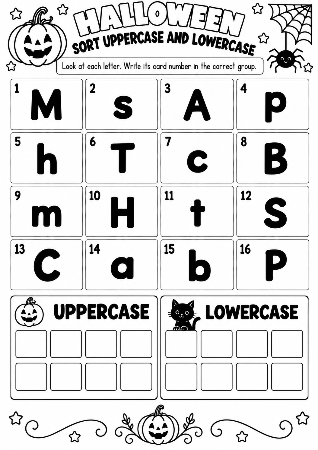 HALLOWEEN SORT UPPERCASE AND LOWERCASE for Pre-K, Kindergarten, 1st Grade