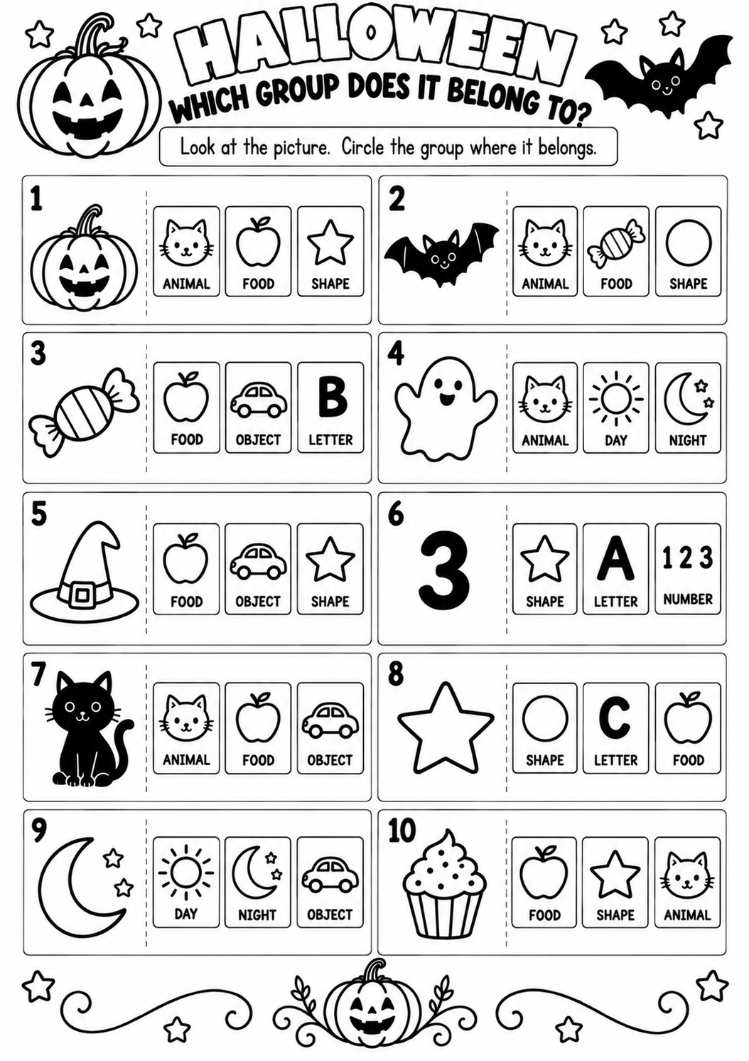 HALLOWEEN WHICH GROUP DOES IT BELONG TO for Pre-K, Kindergarten, 1st Grade