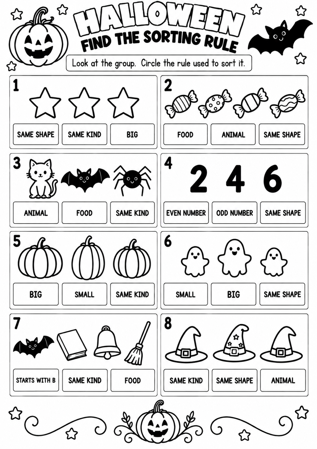 HALLOWEEN FIND THE SORTING RULE for Pre-K, Kindergarten, 1st Grade