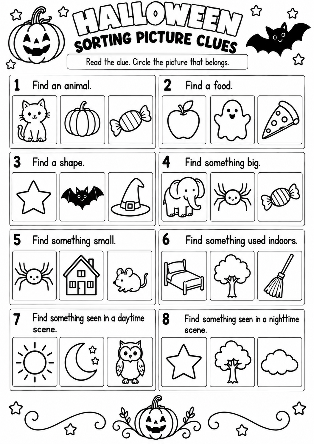 HALLOWEEN SORTING PICTURE CLUES for Pre-K, Kindergarten, 1st Grade