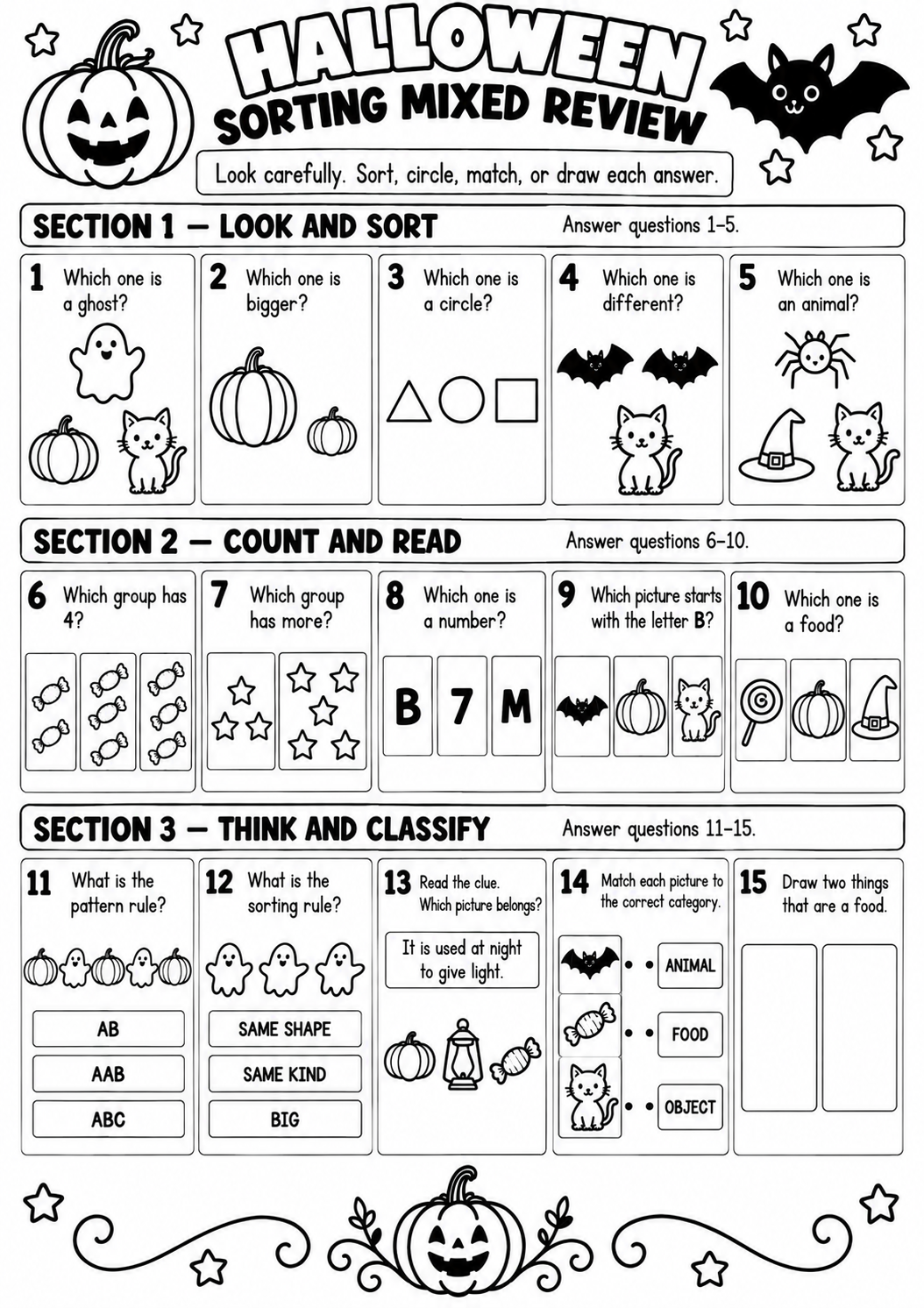 HALLOWEEN SORTING MIXED REVIEW for Pre-K, Kindergarten, 1st Grade