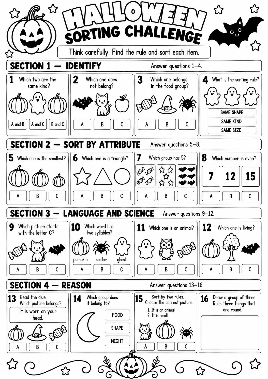 HALLOWEEN SORTING CHALLENGE for Pre-K, Kindergarten, 1st Grade