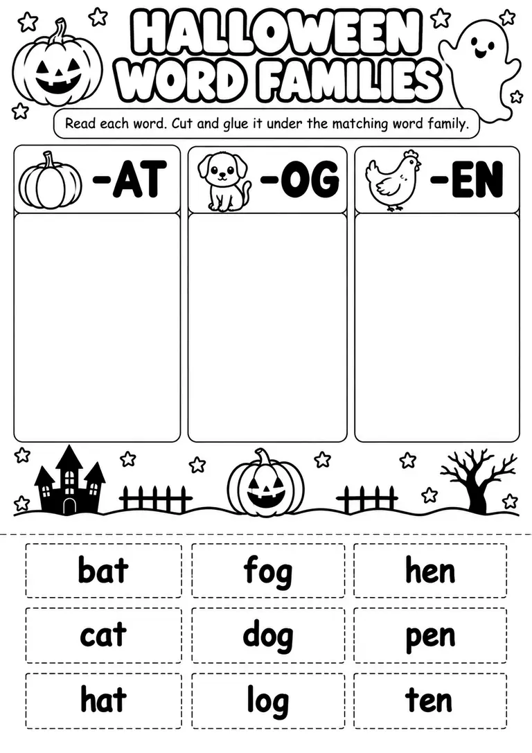 Halloween Word Families for Kindergarten, 1st Grade