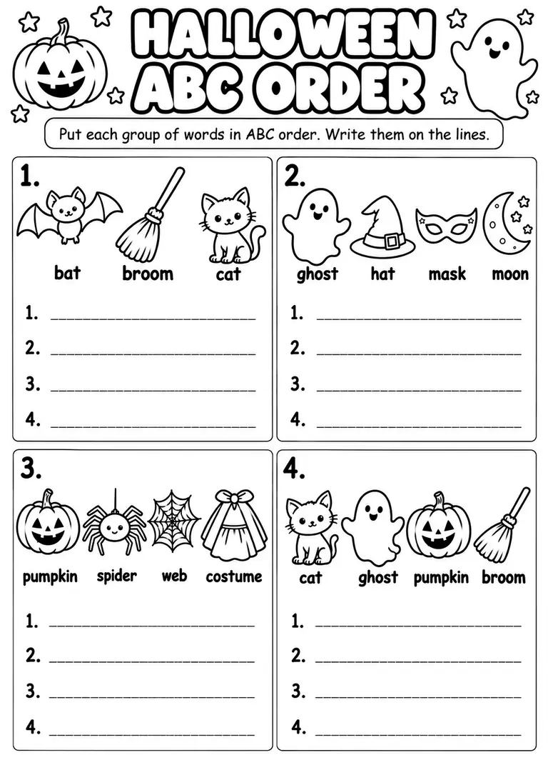 Halloween ABC Order for Kindergarten, 1st Grade