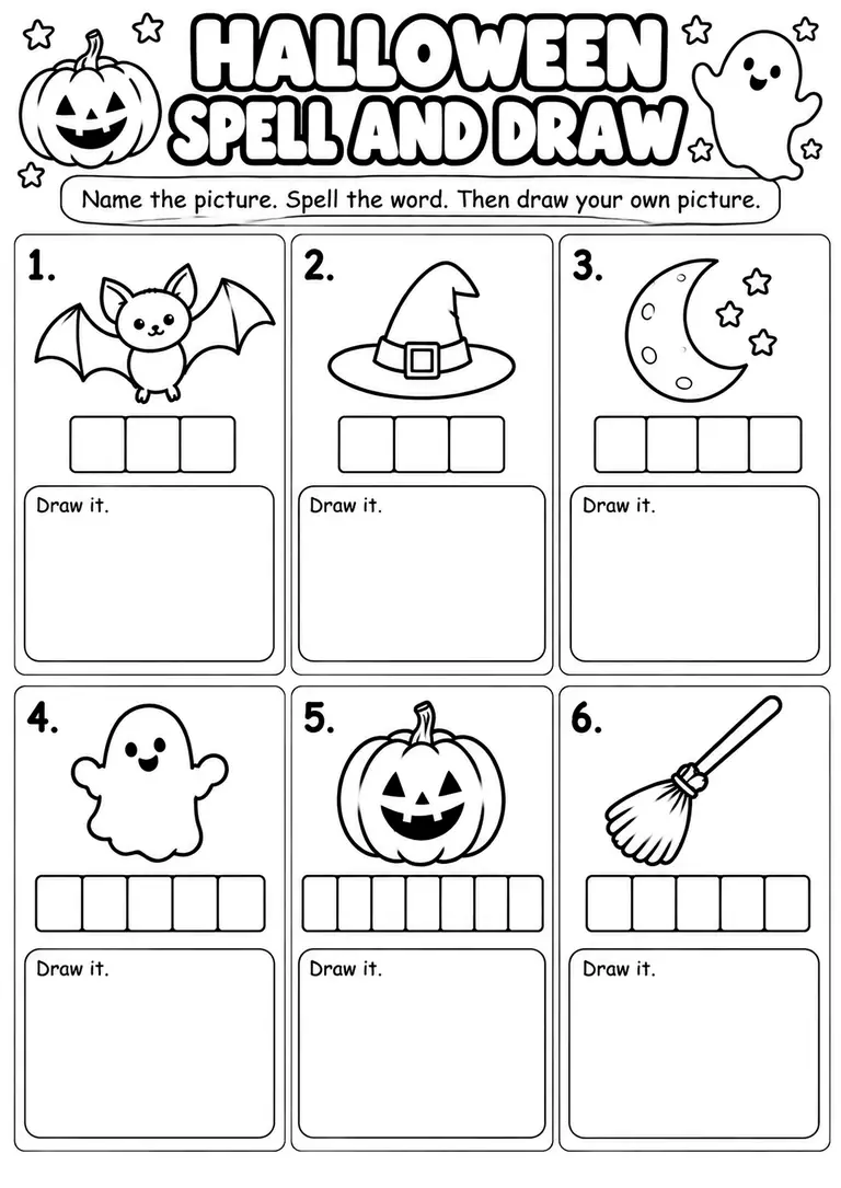 Halloween Spell and Draw for Kindergarten, 1st Grade