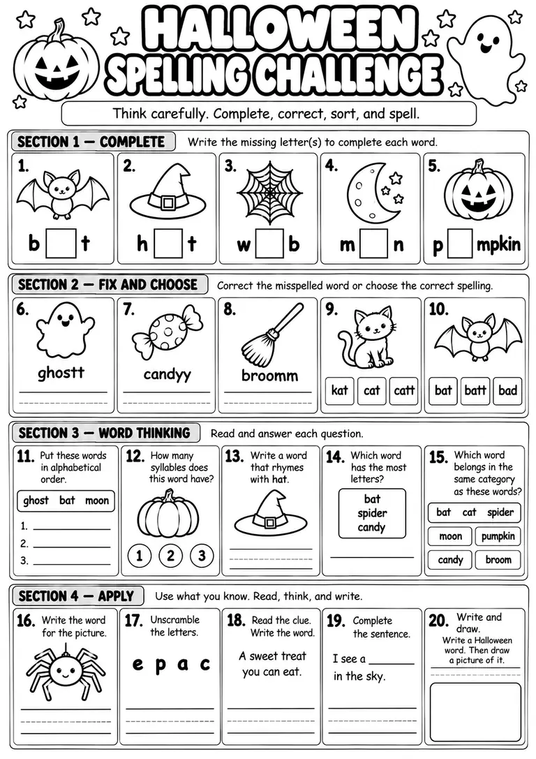 Halloween Spelling Challenge for Kindergarten, 1st Grade