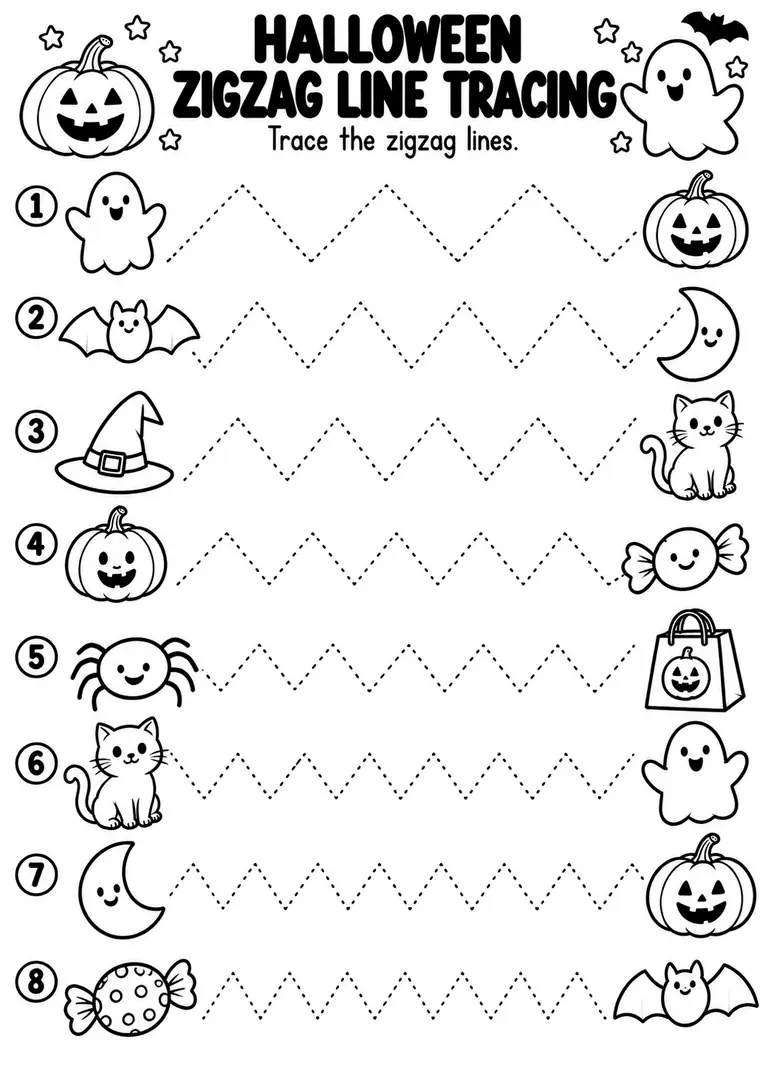 Halloween Zigzag Line Tracing for Preschool, Kindergarten, 1st Grade