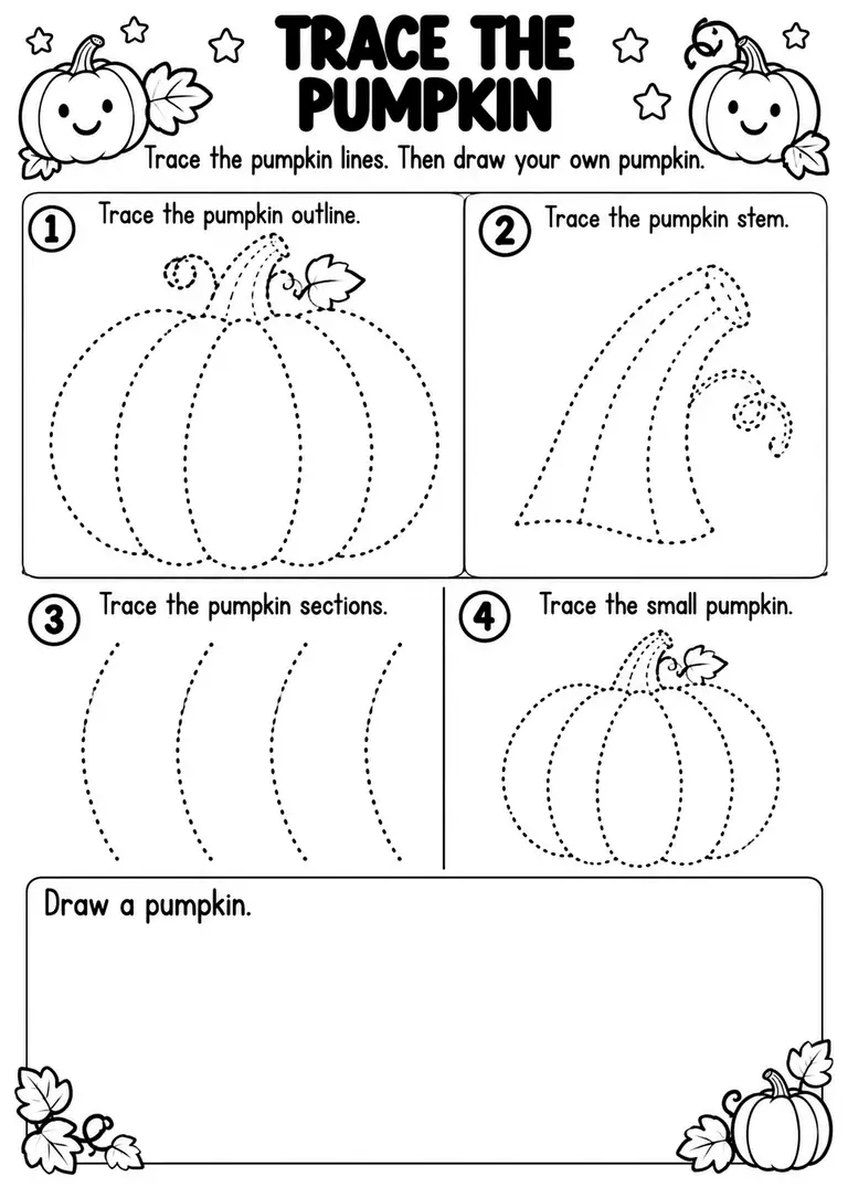 Trace the Pumpkin for Preschool, Kindergarten, 1st Grade