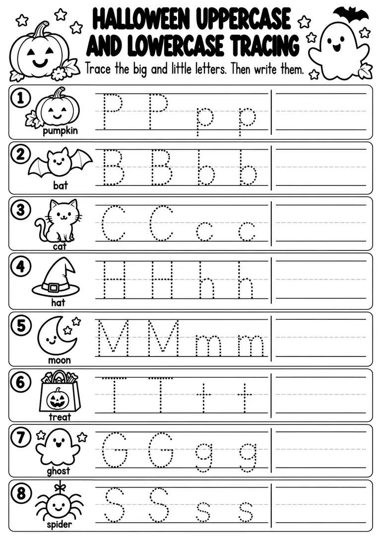 Halloween Uppercase and Lowercase Tracing for Preschool, Kindergarten, 1st Grade