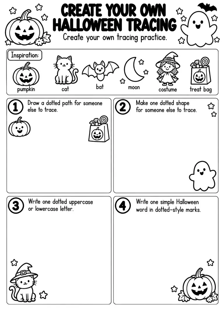 Create Your Own Halloween Tracing for Preschool, Kindergarten, 1st Grade