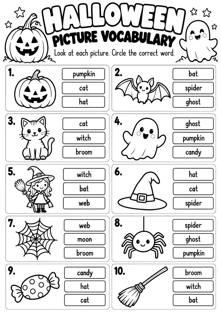 Halloween Picture Vocabulary for Kindergarten, 1st Grade
