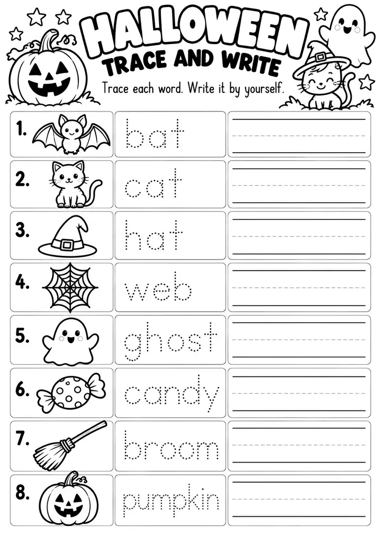 Halloween Trace and Write for Kindergarten, 1st Grade