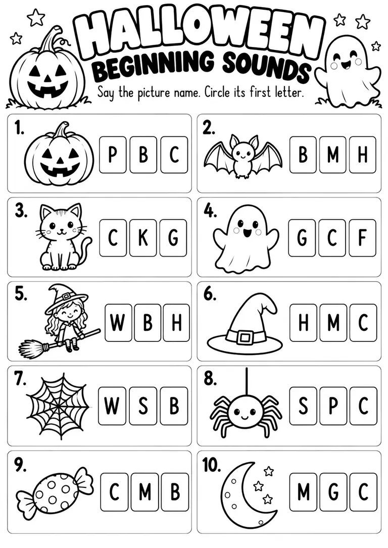 Halloween Beginning Sounds PDF for Kindergarten, 1st Grade