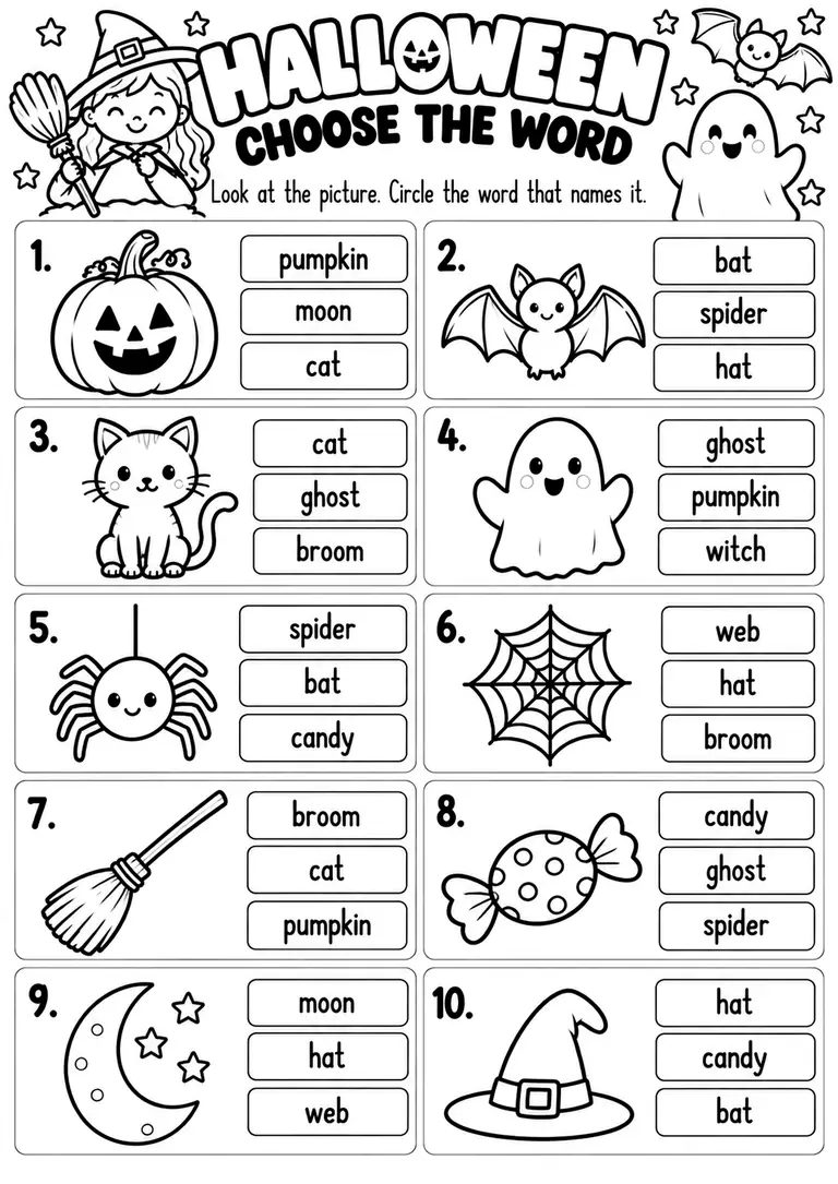 Halloween Choose the Word for Kindergarten, 1st Grade