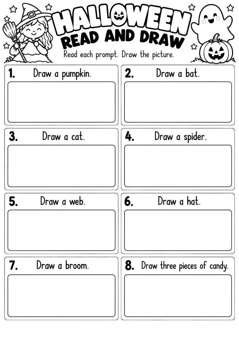 Halloween Read and Draw PRINTABLE for Kindergarten, 1st Grade