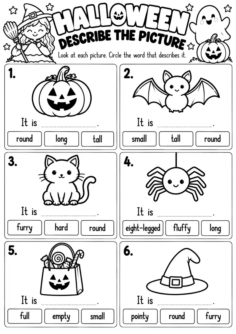 Halloween Describe the Picture for Kindergarten, 1st Grade