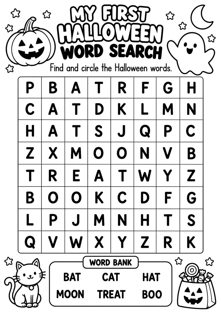 My First Halloween Word Search for Kindergarten, 1st Grade, 2nd Grade
