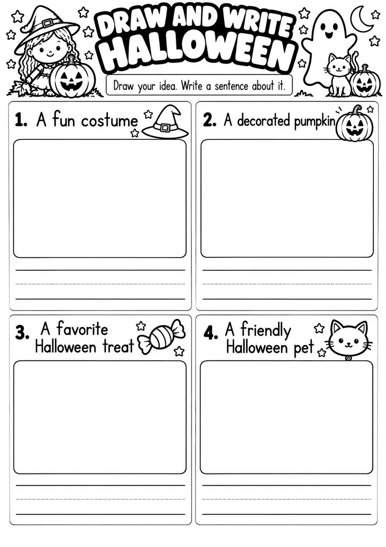 DRAW AND WRITE HALLOWEEN for Kindergarten, 1st Grade
