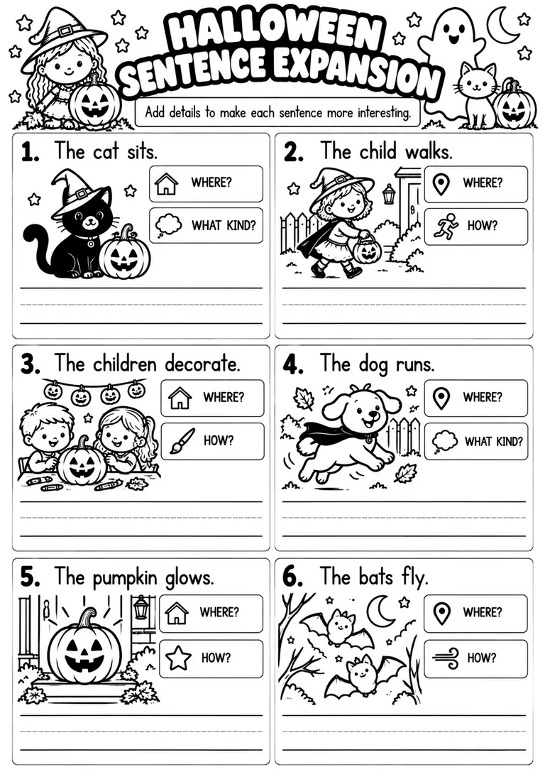 HALLOWEEN SENTENCE EXPANSION for Kindergarten, 1st Grade
