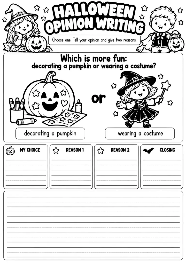 HALLOWEEN OPINION WRITING for Kindergarten, 1st Grade