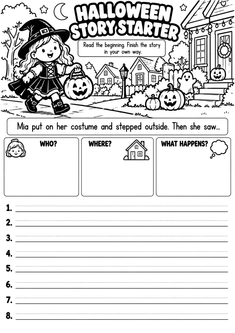 HALLOWEEN STORY STARTER for Kindergarten, 1st Grade