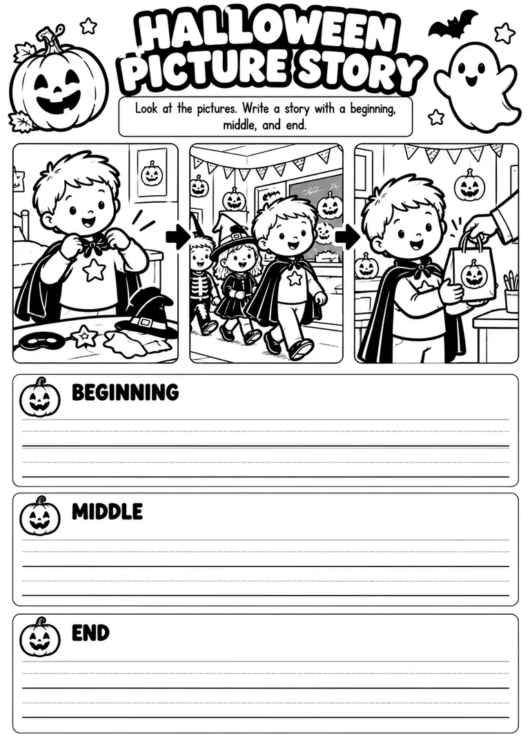 HALLOWEEN PICTURE STORY for Kindergarten, 1st Grade