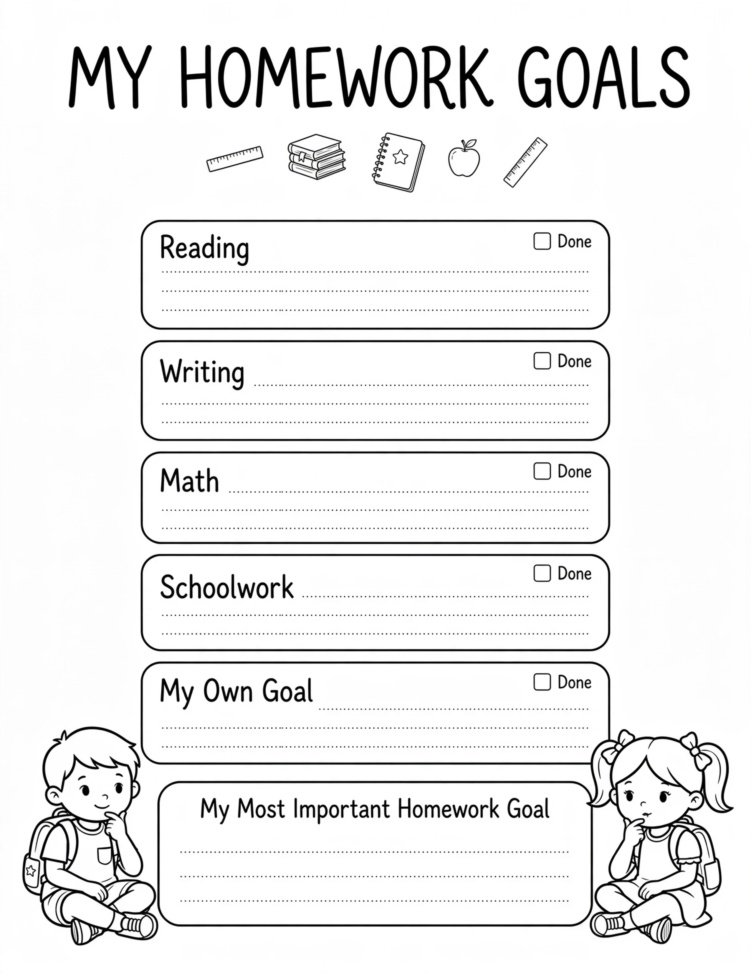 Homework Planner For Kids - MY HOMEWORK LIST