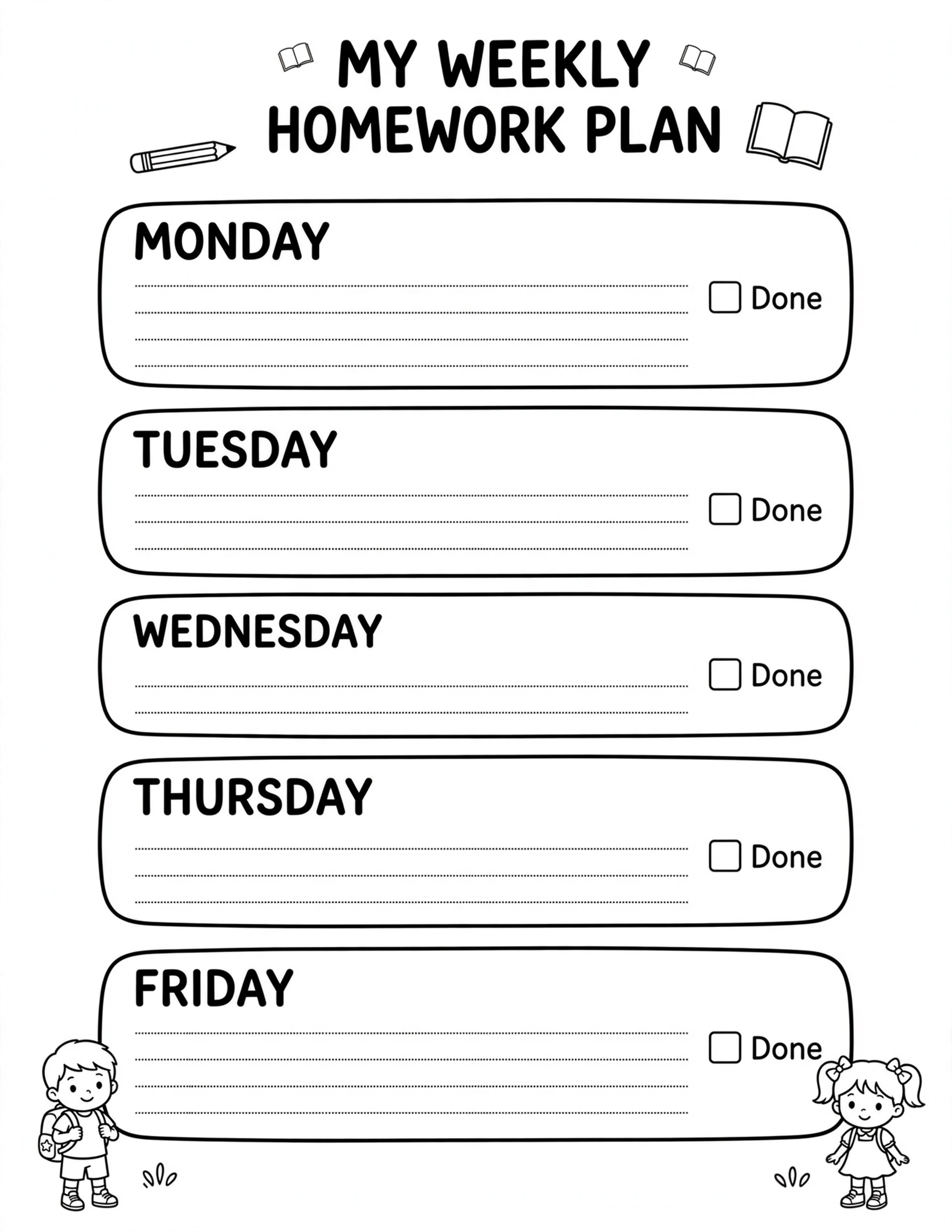 Homework Planner For Kids - WEEKLY HOMEWORK PLANNER