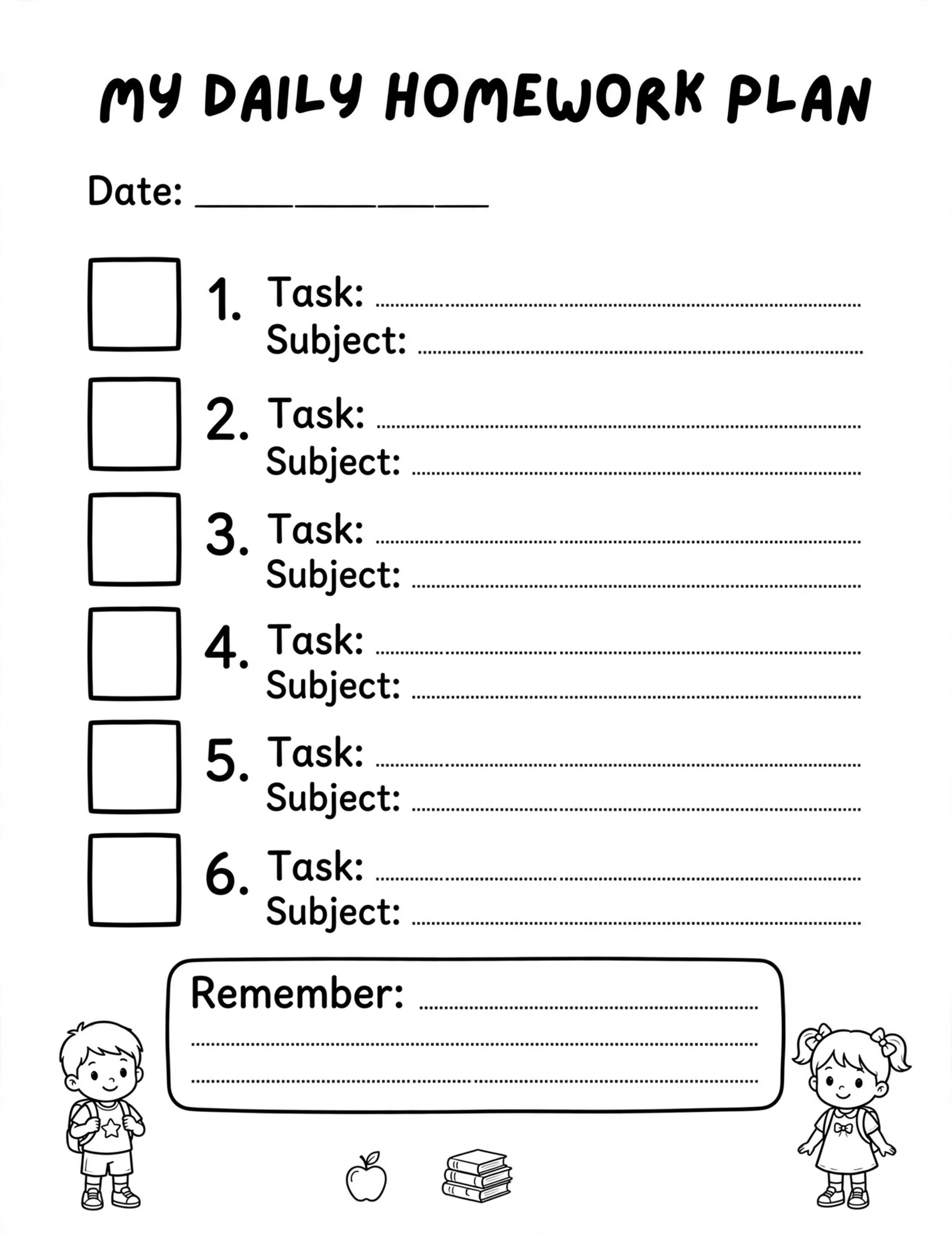 Homework Planner For Kids - HOMEWORK CHECKLIST