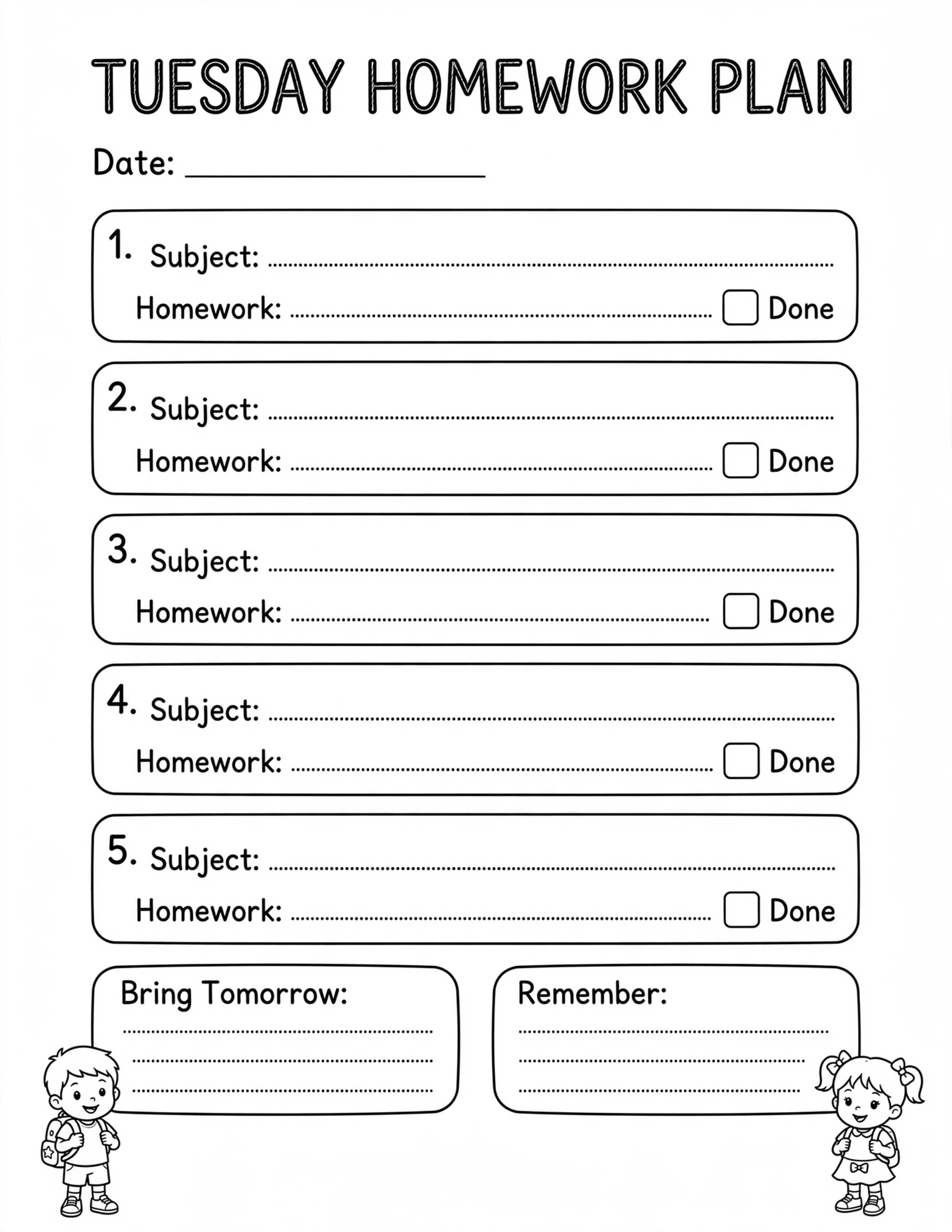 Homework Planner For Kids - HOMEWORK BY SUBJECT