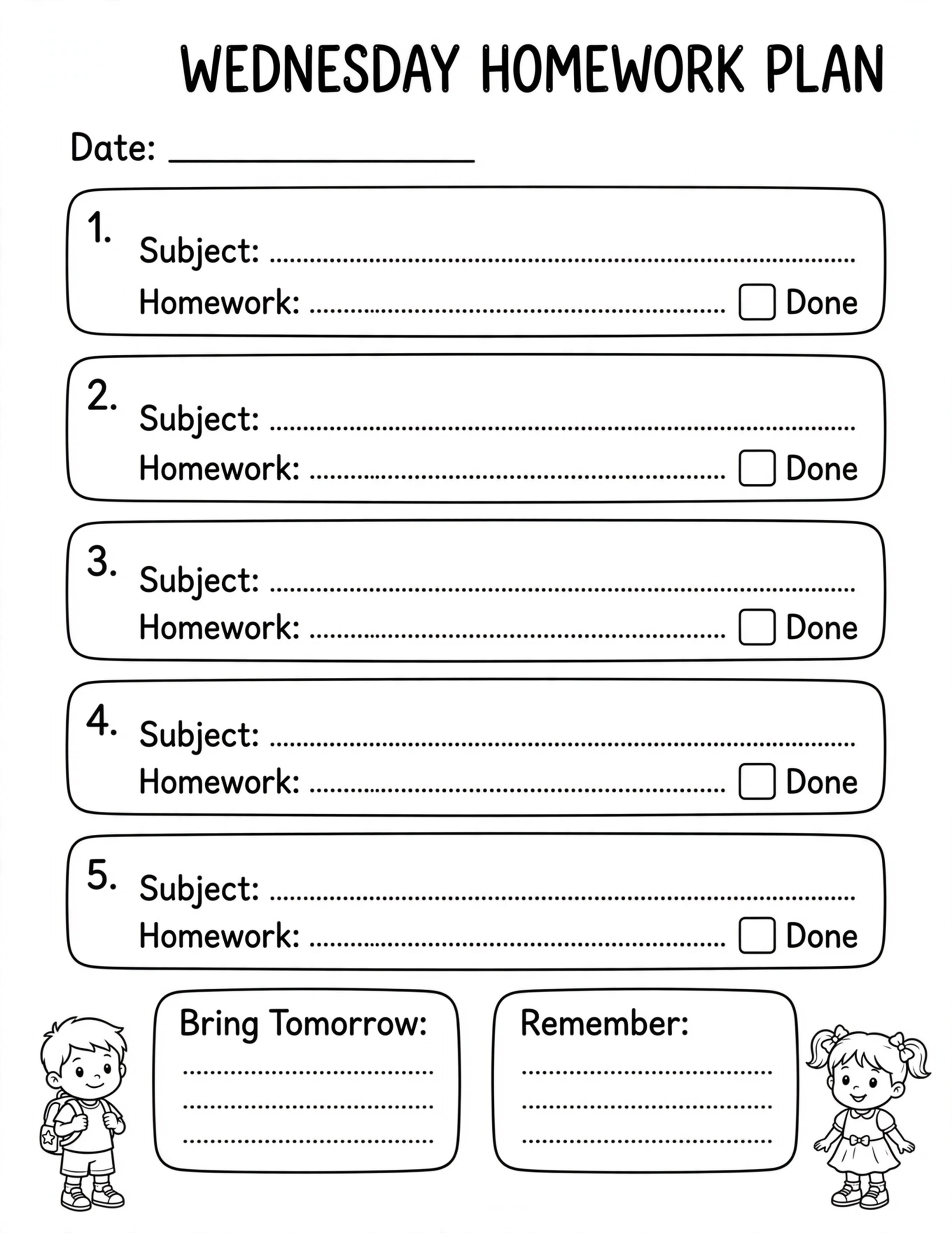 Homework Planner For Kids - READING HOMEWORK LOG