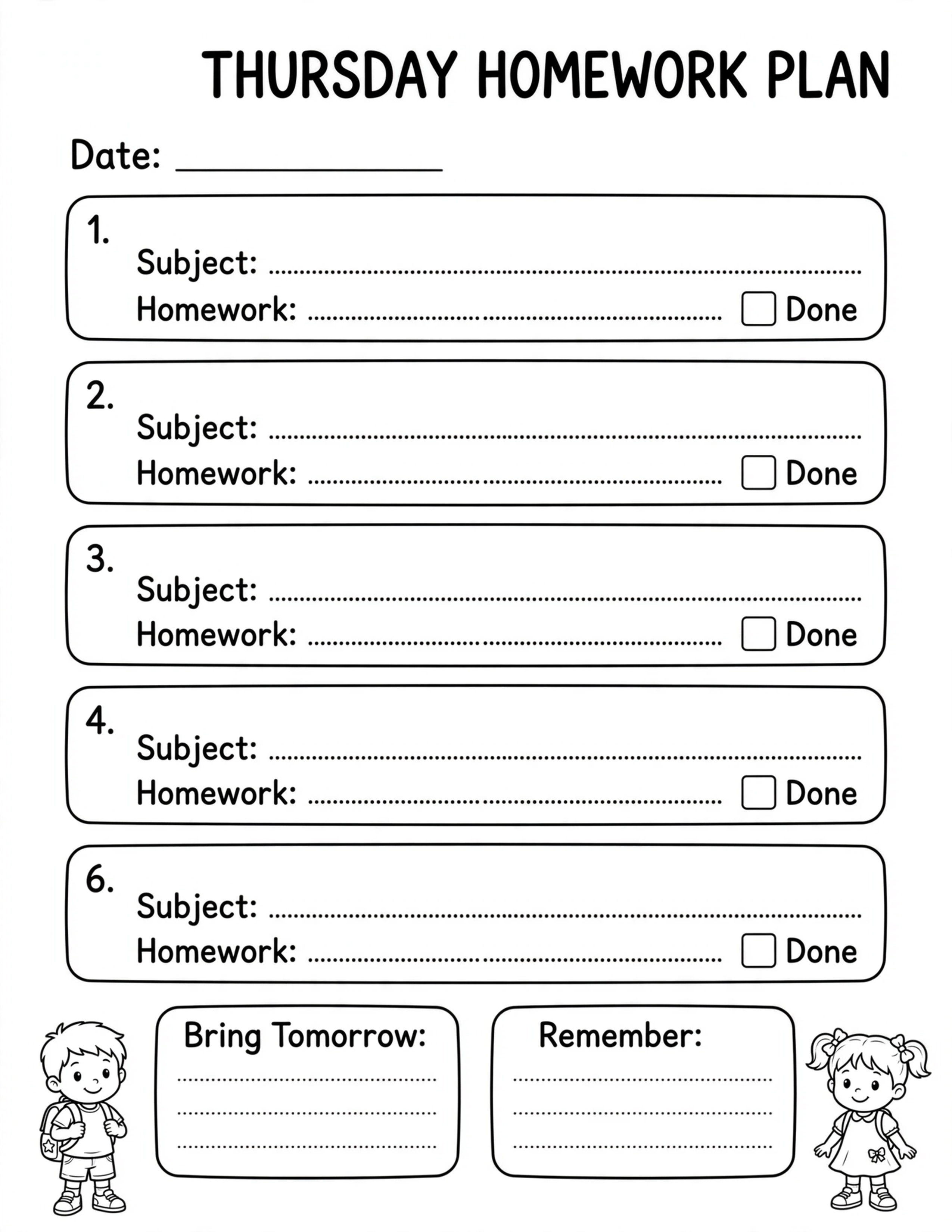 Homework Planner For Kids - MATH HOMEWORK TRACKER