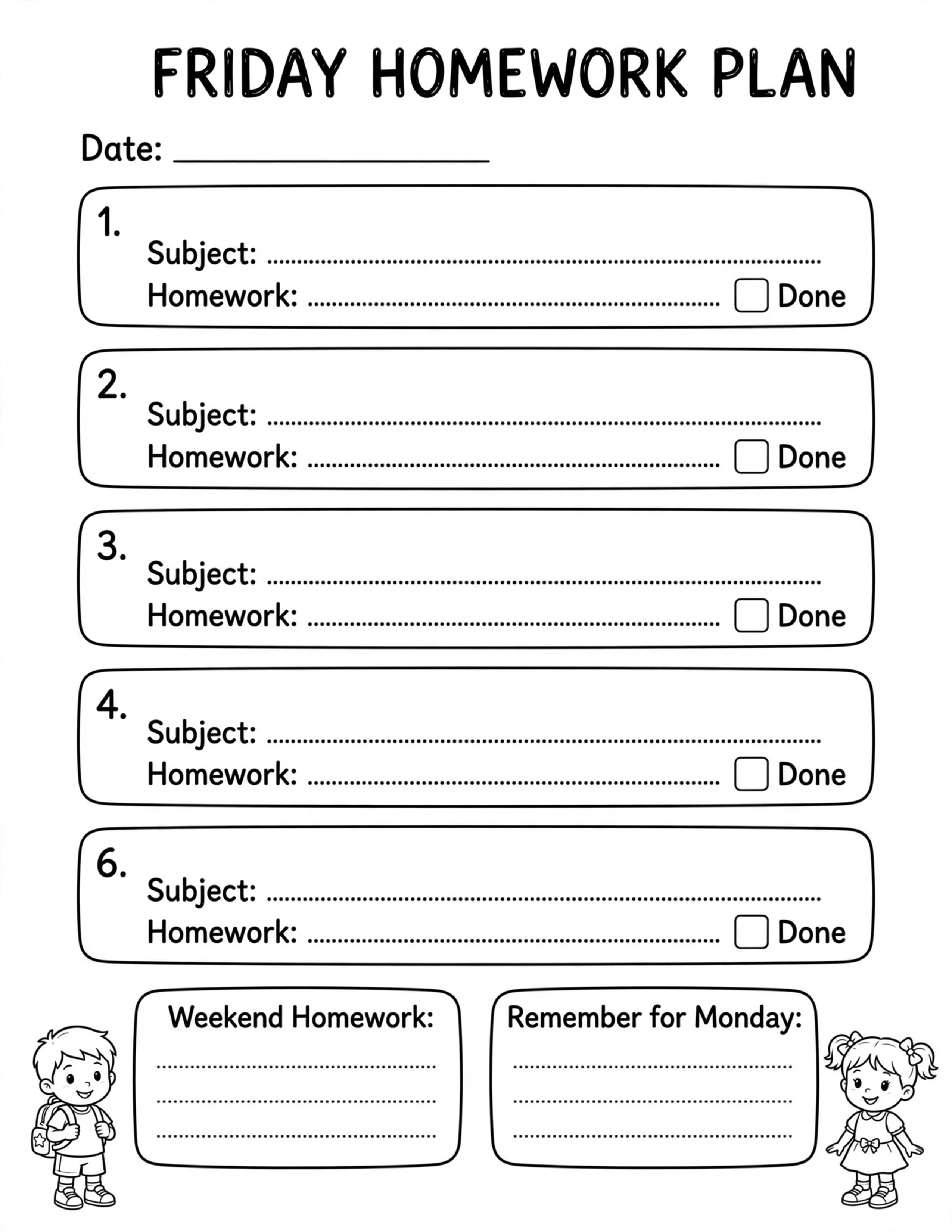 Homework Planner For Kids - SPELLING HOMEWORK PLANNER